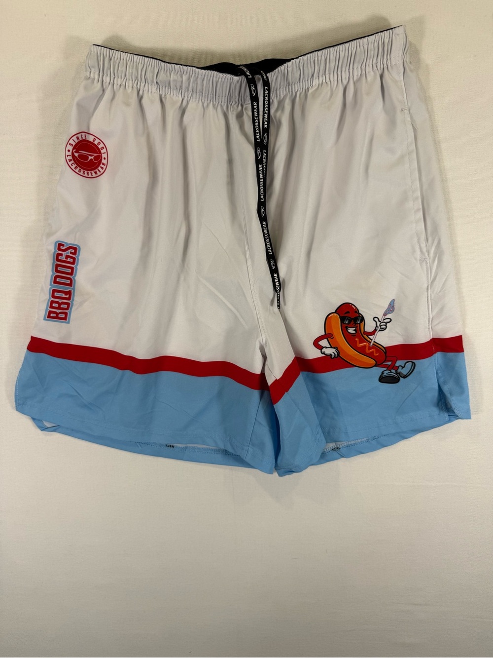 LaCrosse Men's White, Light Blue & Red Graphic Athletic Shorts